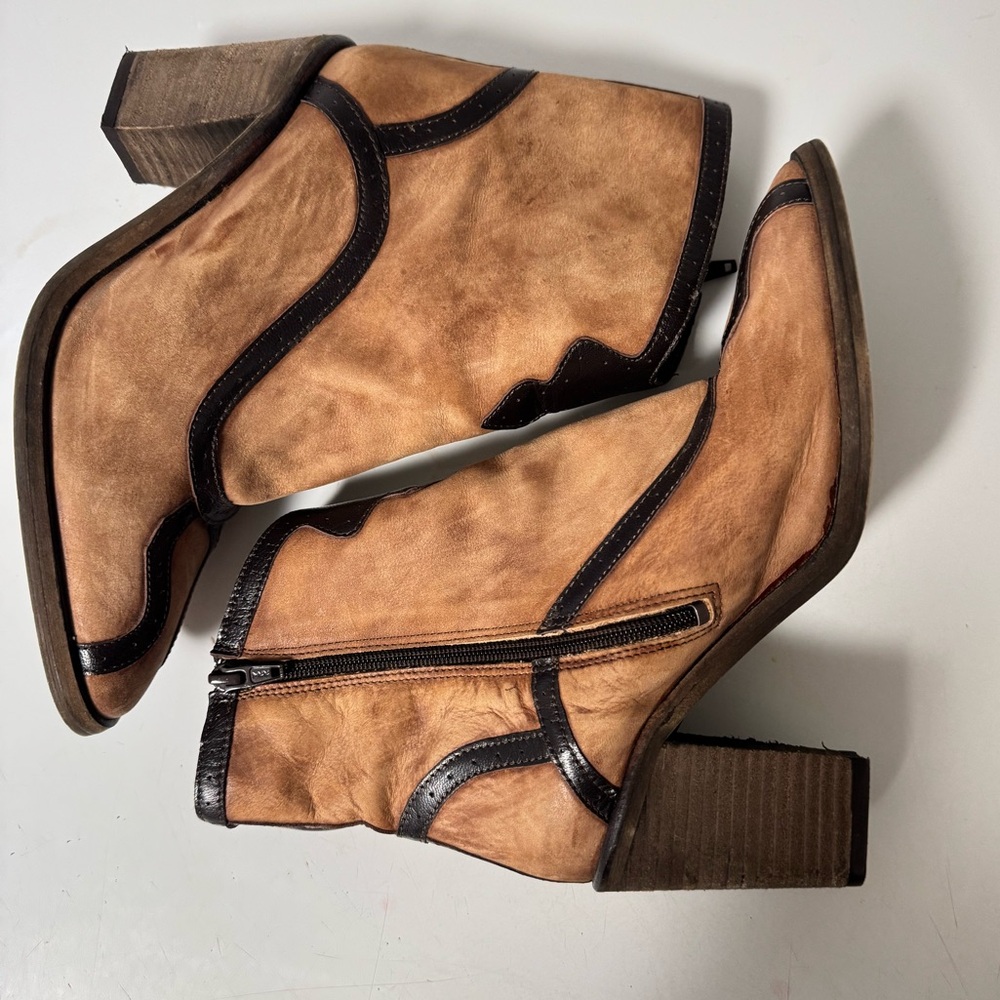 Free People Winding Road Tan Brown Leather Western Cowboy Booties Size 38 - Picture 6 of 13
